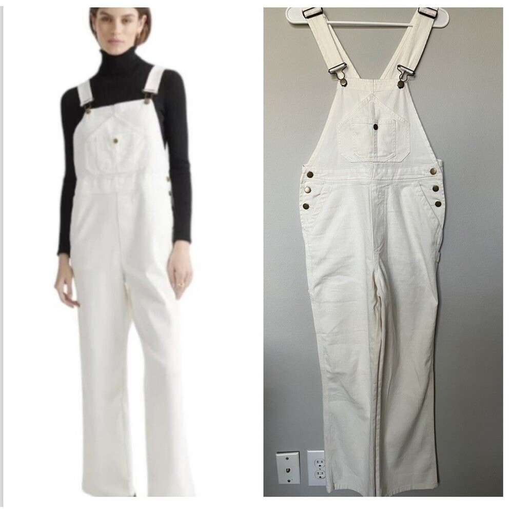 NEW Quince Overalls Organic Stretch Cotton Twill Relaxed Fit Ivory White Size XS